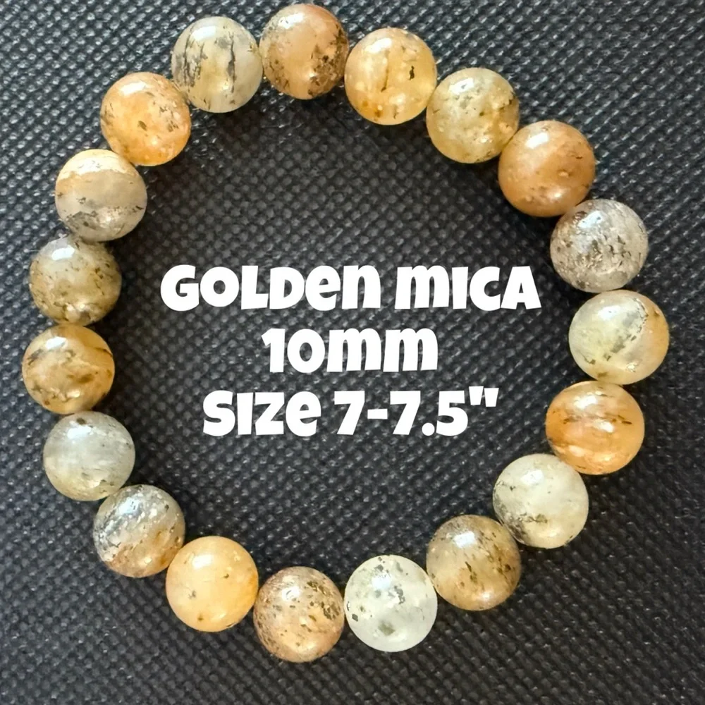 Authentic Golden Mica 10mm Beaded Stretchy‎ Bracelet by Bombshell Beads